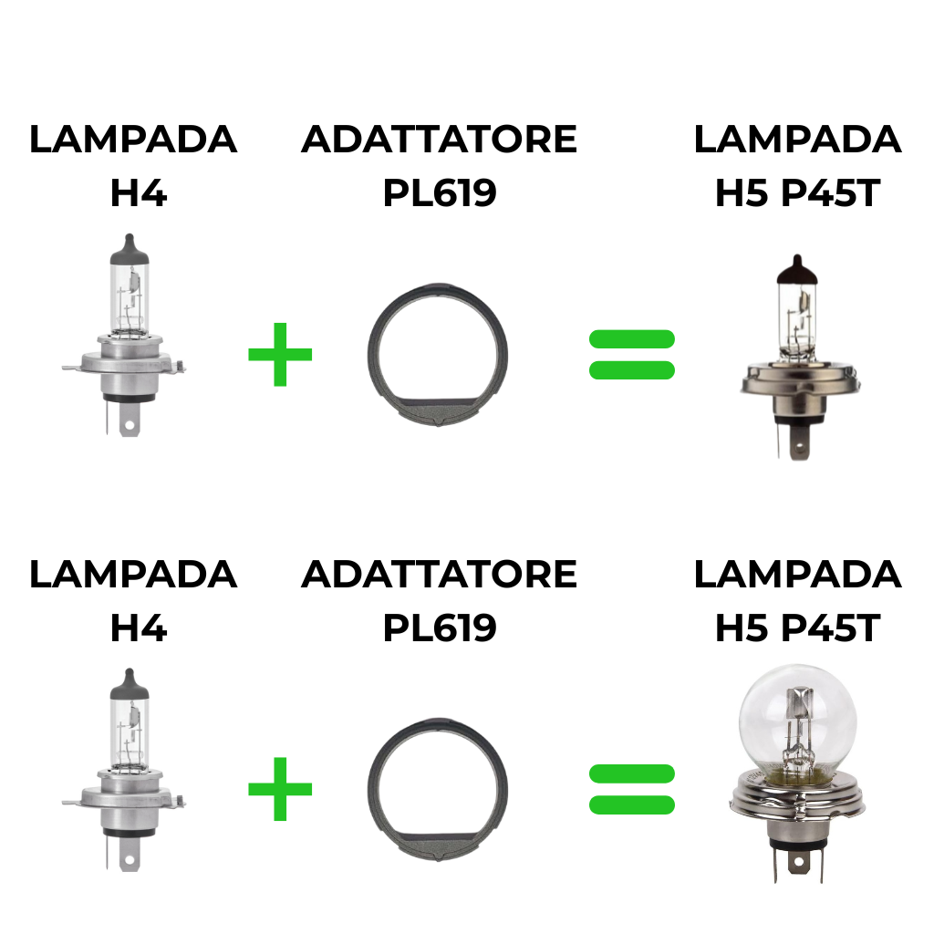 ADATTATORE DA ASIMETTRICO H5 P45T A H4 PER VEICOLI D'EPOCA - PL619