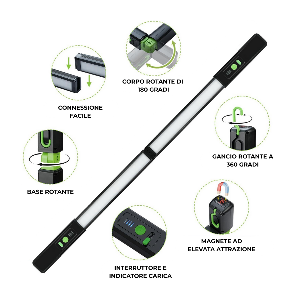 KIT LAMPADE DA LAVORO LED AD ALTA LUMINOSITÀ RICARICABILI - PL-XH02